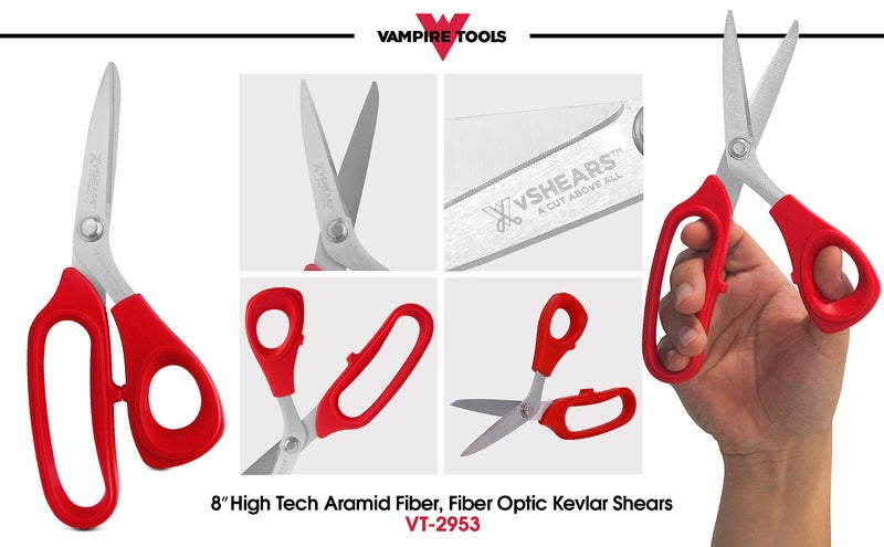 VAMPLIERS 8" Fiber Optic Kevlar Scissors Industrial Grade Carbon Steel Shears - Cuts Kevlar, Dyneema, Spectra, Vectran, Dacron, Nomex, Technora, Innegra, Carbon Fiber, Fiberglass - Image 5